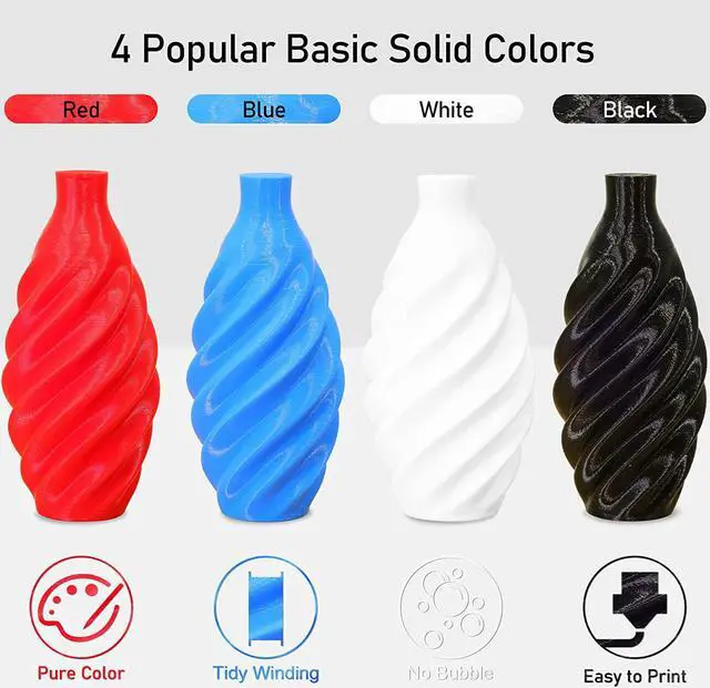 Alt view image 5 of 7 - 1.75mm Normal PLA 4 Most Basic Colors Bundle Pack: Black Red White Blue, Each Spool 250g, 4 Spools Packed, Total 1Kg 3D Printing Filament Material with One Extra 3D Print Tool by MIKA3D