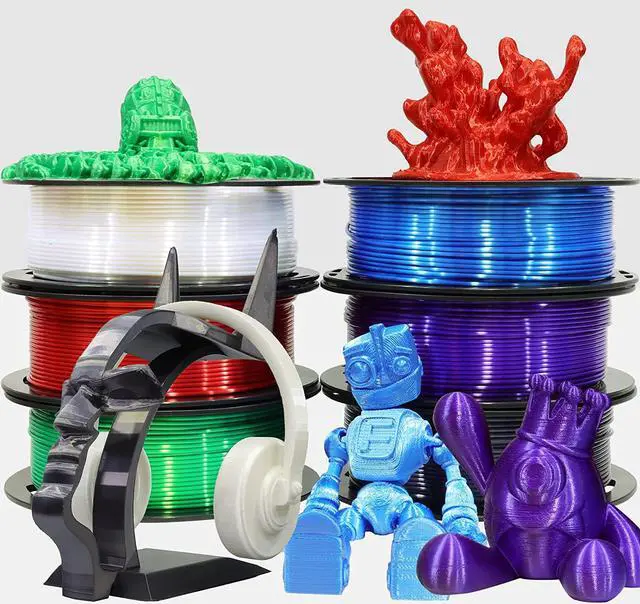 Alt view image 2 of 6 - 1.75mm Silk Shiny PLA 6 in 1 Basic Colors Bundle Pack: Silk Black/Red/White/Sapphire Blue/Dark Purple/Green; Each Spool 250g, 6 Spools Packed, Total 1.5Kg 3D Printing Filament Material MIKA3D