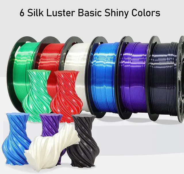 Alt view image 4 of 6 - 1.75mm Silk Shiny PLA 6 in 1 Basic Colors Bundle Pack: Silk Black/Red/White/Sapphire Blue/Dark Purple/Green; Each Spool 250g, 6 Spools Packed, Total 1.5Kg 3D Printing Filament Material MIKA3D