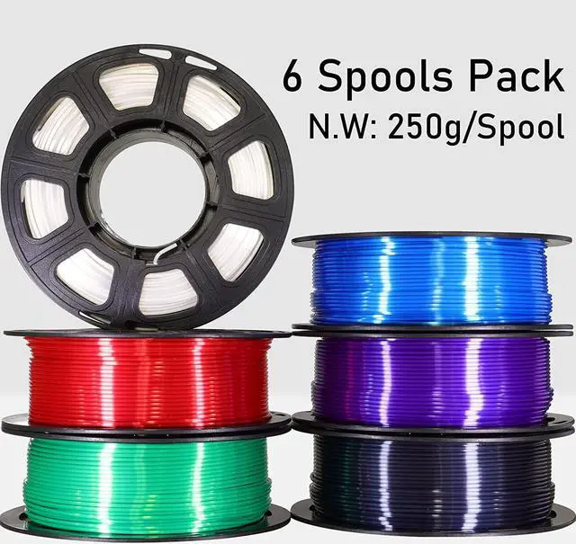 Alt view image 5 of 6 - 1.75mm Silk Shiny PLA 6 in 1 Basic Colors Bundle Pack: Silk Black/Red/White/Sapphire Blue/Dark Purple/Green; Each Spool 250g, 6 Spools Packed, Total 1.5Kg 3D Printing Filament Material MIKA3D