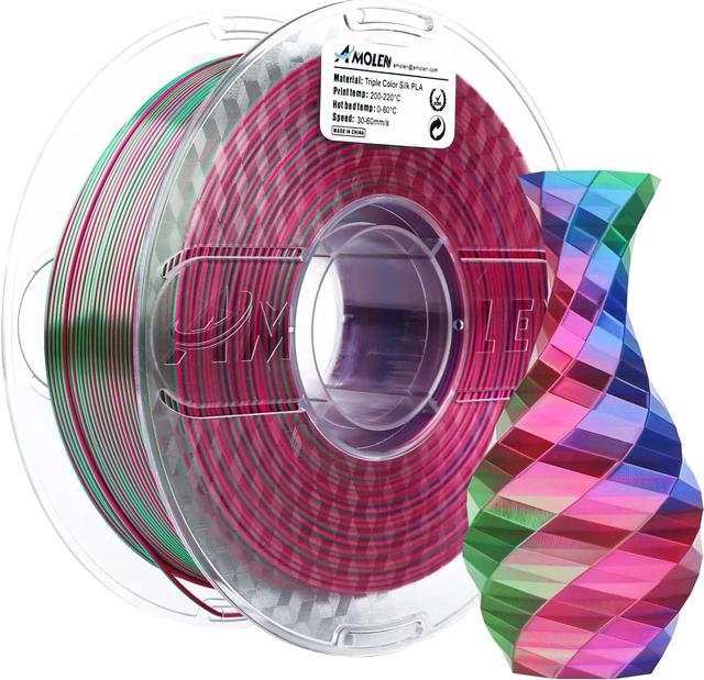 AMOLEN 3D Printer Filament Triple Color Silk PLA Filament 1.75mm, Red Green  Blue 3D Printing Filament Bundle, 1kg / 2.2lbs 