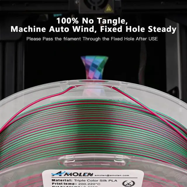 Alt view image 7 of 7 - AMOLEN Silk PLA 3D Printer Filament, Tri Color Red Green Blue PLA 1.75mm, Shiny Multi Color Change Filament 3D Printing PLA Filament for Most FDM 3D Printer, 1kg Spool(2.2lbs)