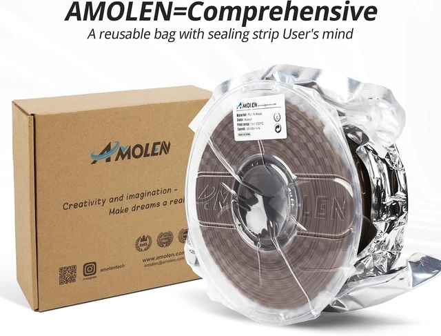 Alt view image 6 of 7 - AMOLEN Wood PLA 3D Printer Filament 1.75mm Dark Walnut Real Wood Fiber 1KG