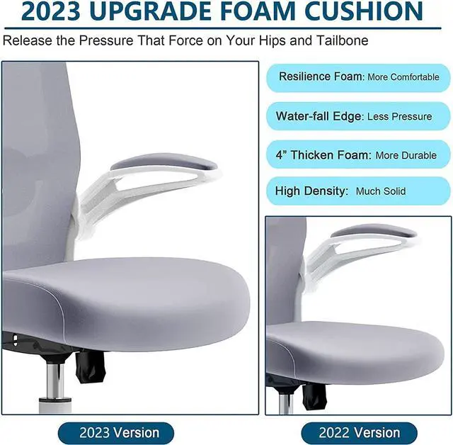 Alt view image 3 of 7 - Mimoglad Office Chair, High Back Ergonomic Desk Chair with Adjustable Lumbar Support and Headrest, Swivel Task Chair with flip-up Armrests for Guitar Playing, 5 Years Warranty