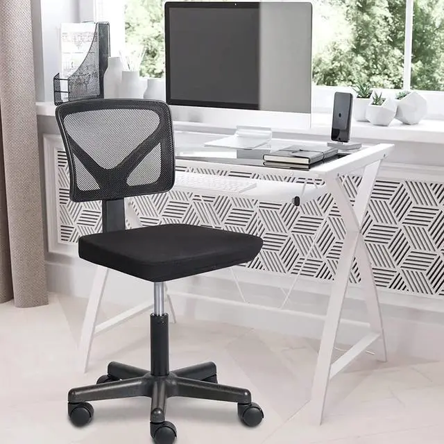 Alt view image 2 of 7 - Small Desk Chair Armless with Ergonomic Lumbar Support, Adjustable Height Breathable Mesh with Backrest, 360 Degree Swivel Rolling, for Study, Office, Conference Room, Black