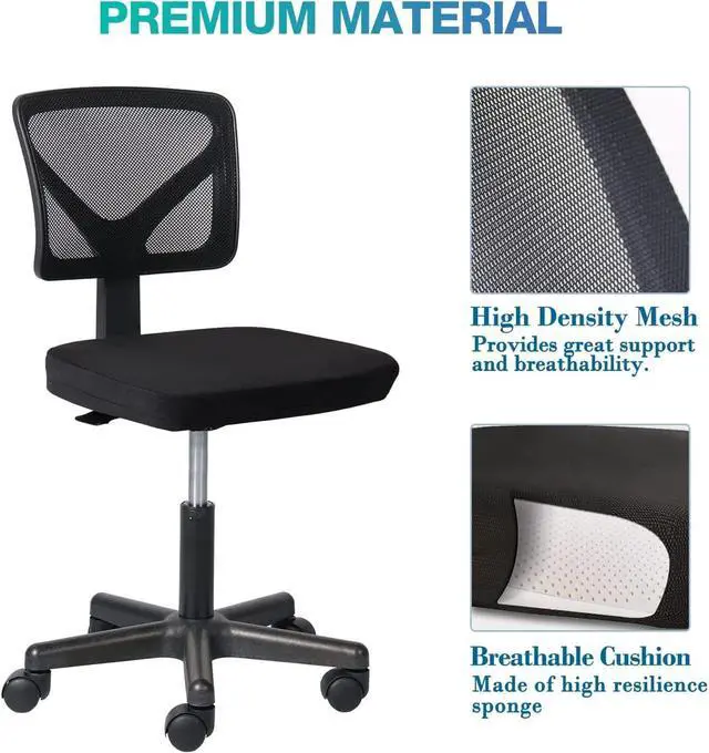 Alt view image 5 of 7 - Small Desk Chair Armless with Ergonomic Lumbar Support, Adjustable Height Breathable Mesh with Backrest, 360 Degree Swivel Rolling, for Study, Office, Conference Room, Black