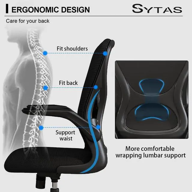 Alt view image 3 of 7 - Sytas Home Office Chair Ergonomic, Mesh Desk Chair Lumbar Support, Ergonomic Computer Chair Adjustable Armrest