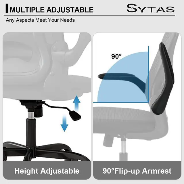 Alt view image 6 of 7 - Sytas Home Office Chair Ergonomic, Mesh Desk Chair Lumbar Support, Ergonomic Computer Chair Adjustable Armrest