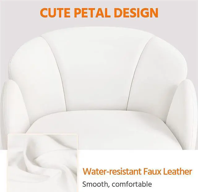 Alt view image 3 of 7 - Yaheetech Cute Petal Desk Chair Home Office Swivel Upholstered Leather Makeup Vanity with Armrests for Bedroom Modern Computer Rolling Women White