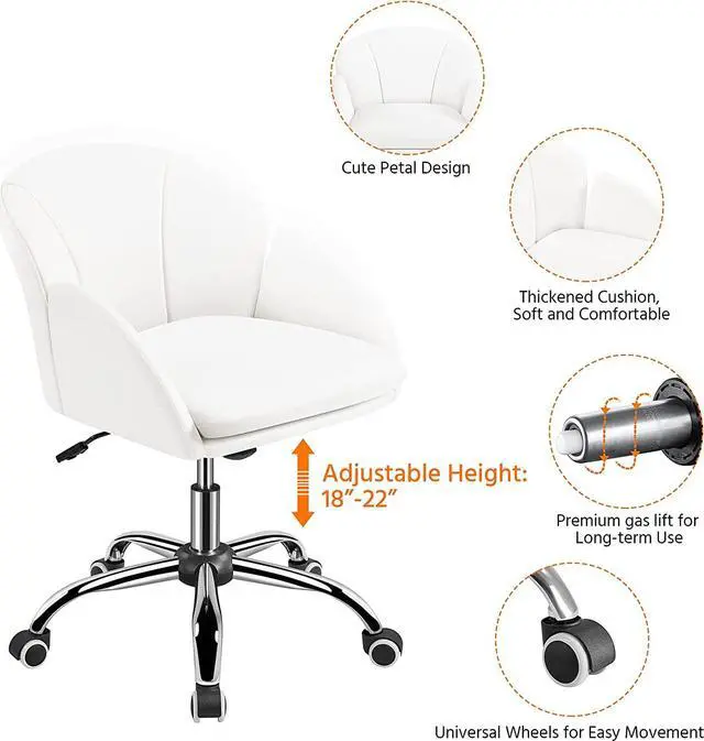 Alt view image 4 of 7 - Yaheetech Cute Petal Desk Chair Home Office Swivel Upholstered Leather Makeup Vanity with Armrests for Bedroom Modern Computer Rolling Women White