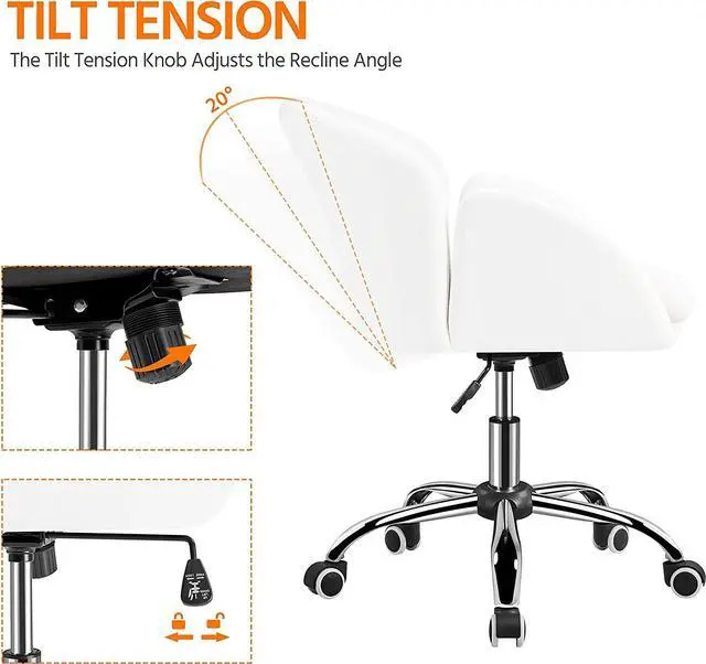 Alt view image 5 of 7 - Yaheetech Cute Petal Desk Chair Home Office Swivel Upholstered Leather Makeup Vanity with Armrests for Bedroom Modern Computer Rolling Women White