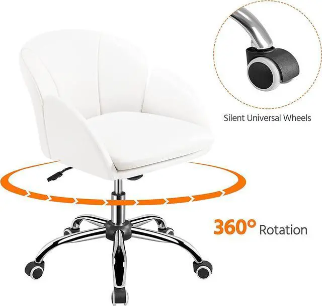 Alt view image 7 of 7 - Yaheetech Cute Petal Desk Chair Home Office Swivel Upholstered Leather Makeup Vanity with Armrests for Bedroom Modern Computer Rolling Women White