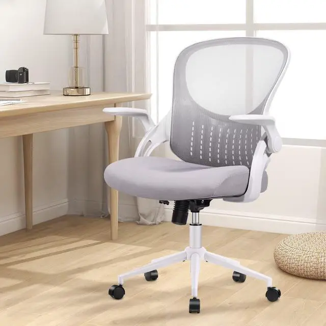 Alt view image 7 of 7 - edx Mid Back Mesh Computer, Ergonomic Desk, Height Adjustable Rolling Swivel Task Flip-up Armrests and Lumbar Support, Gray Home Office Chair, 19D x 19W x 37H in, Grey