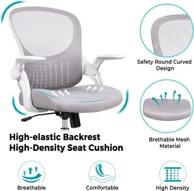 Alt view image 3 of 7 - edx Mid Back Mesh Computer, Ergonomic Desk, Height Adjustable Rolling Swivel Task Flip-up Armrests and Lumbar Support, Gray Home Office Chair, 19D x 19W x 37H in, Grey