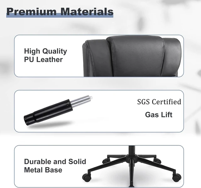 Alt view image 5 of 7 - Black PU Leather Ergonomic Executive Office Chair, Set of 1