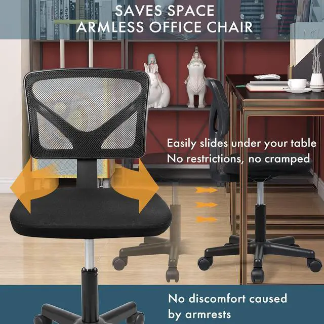 Alt view image 4 of 7 - Yangming Desk Chair, Armless Office Mesh Computer Desk Chair Swivel Small Desk Chair Adjustable Black Task Chair No Armrest Mid Back Home Office Chair Perfect for Small Spaces