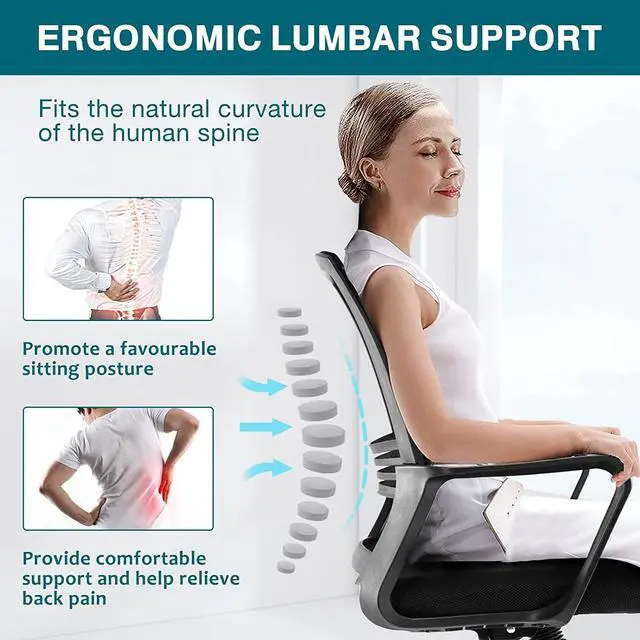Alt view image 2 of 7 - AFO Ergonomic Home Office Desk Chair with Comfortable Lumbar Support, Mid Back, Padded Seat and Armrest, Rocking Mode 360 Degree Swivel Rolling, Breathable Mesh, Adjustable Height, Black