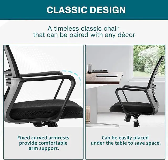 Alt view image 5 of 7 - AFO Ergonomic Home Office Desk Chair with Comfortable Lumbar Support, Mid Back, Padded Seat and Armrest, Rocking Mode 360 Degree Swivel Rolling, Breathable Mesh, Adjustable Height, Black