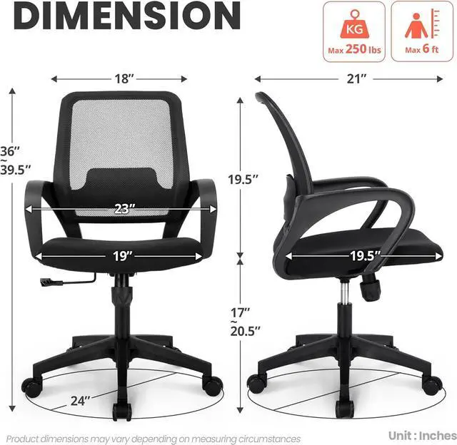 Alt view image 3 of 7 - NEO CHAIR Office Chair Ergonomic Desk Chair Mesh Computer Chair Lumbar Support Modern Executive Adjustable Rolling Swivel Chair Comfortable Mid Black Task Home Office Chair (Black)