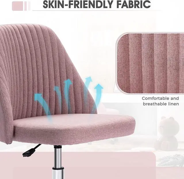 Alt view image 2 of 6 - Home Office Chair - Armless Computer Desk Chair Adjustable Cute Modern Task Rolling Chair with Lumbar Support for Make Up,Small Space, Bed Room