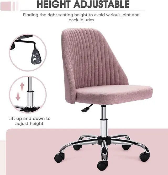 Alt view image 4 of 6 - Home Office Chair - Armless Computer Desk Chair Adjustable Cute Modern Task Rolling Chair with Lumbar Support for Make Up,Small Space, Bed Room