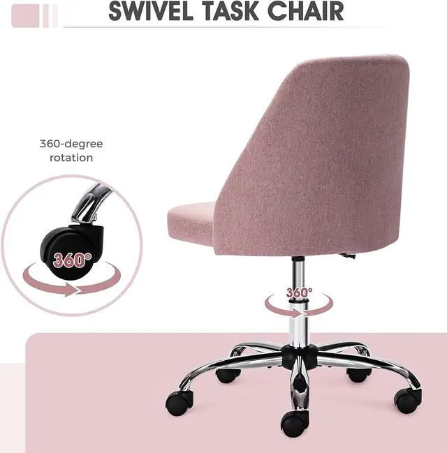 Alt view image 5 of 6 - Home Office Chair - Armless Computer Desk Chair Adjustable Cute Modern Task Rolling Chair with Lumbar Support for Make Up,Small Space, Bed Room