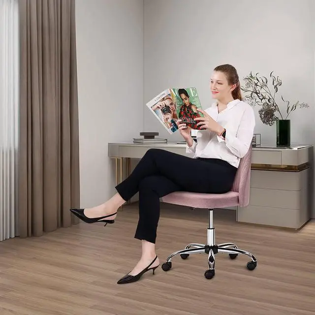 Alt view image 6 of 6 - Home Office Chair - Armless Computer Desk Chair Adjustable Cute Modern Task Rolling Chair with Lumbar Support for Make Up,Small Space, Bed Room
