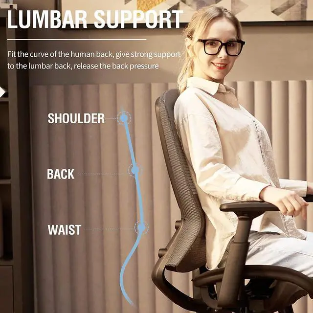 Alt view image 4 of 7 - Mesh Office Chair,Ergonomic Computer Desk Chair,Sturdy Task Chair- Adjustable Lumbar Support & Armrests,Tilt Function,Comfort Wide Seat,Swivel Home Office Chair (Grey)
