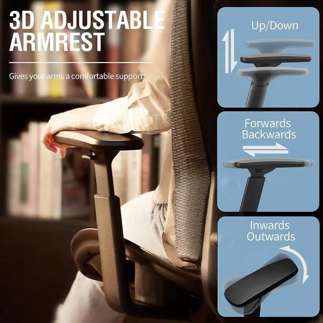 Alt view image 6 of 7 - Mesh Office Chair,Ergonomic Computer Desk Chair,Sturdy Task Chair- Adjustable Lumbar Support & Armrests,Tilt Function,Comfort Wide Seat,Swivel Home Office Chair (Grey)