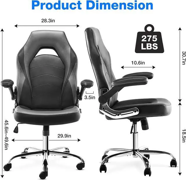 Alt view image 3 of 7 - JHK Gaming Chair - Office Chair Desk Chairs with Wheels Computer Chair with Flip-up Armrest and Height Adjustable Swivel Chair Splicing PU Leather Chair Home Office Chair with Lumbar Support