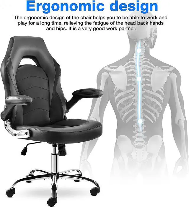 Alt view image 6 of 7 - JHK Gaming Chair - Office Chair Desk Chairs with Wheels Computer Chair with Flip-up Armrest and Height Adjustable Swivel Chair Splicing PU Leather Chair Home Office Chair with Lumbar Support