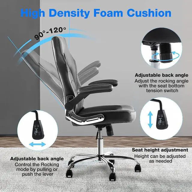 Alt view image 7 of 7 - JHK Gaming Chair - Office Chair Desk Chairs with Wheels Computer Chair with Flip-up Armrest and Height Adjustable Swivel Chair Splicing PU Leather Chair Home Office Chair with Lumbar Support