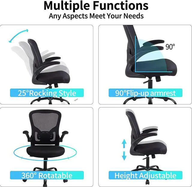Alt view image 6 of 6 - Flysky Ergonomic Office Desk Chair Breathable Mesh Swivel Computer Chair, Lumbar Back Support Task Chair, with Wheels and Flip-up Arms, Adjustable Height Executive Rolling Chair