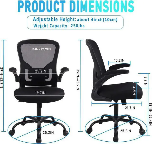 Alt view image 3 of 7 - Flysky Ergonomic Office Desk Chair Breathable Mesh Swivel Computer Chair, Lumbar Back Support Task Chair, Office Chairs with Wheels and Flip-up Arms,Executive Rolling Chair
