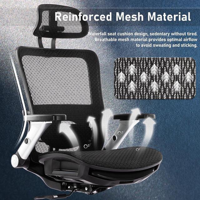 Ergonomic Mesh Office Chair with Footrest, High Back Computer Executive  Desk Chair with Headrest and 4D Flip-up Armrests, Adjustable Tilt Lock and