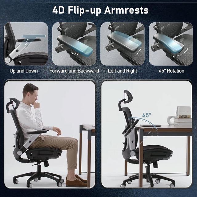 Ergonomic Mesh Office Chair with Footrest, High Back Computer Executive  Desk Chair with Headrest and 4D Flip-up Armrests, Adjustable Tilt Lock and