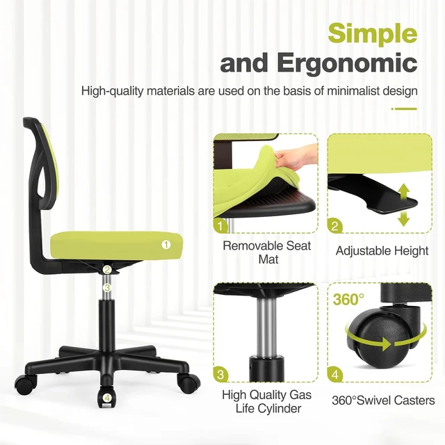 Alt view image 5 of 7 - Small Armless Mesh Rolling Office Desk Chair