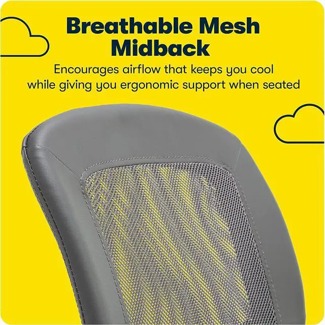 Alt view image 7 of 7 - Serta Essential Armless Desk Chair Small TaskChair with Wheels, Breathable Mesh Back, SertaQuality Foam Cushion Seat for Comfort, Functional, Lightweight and Versatile, Task, Gray