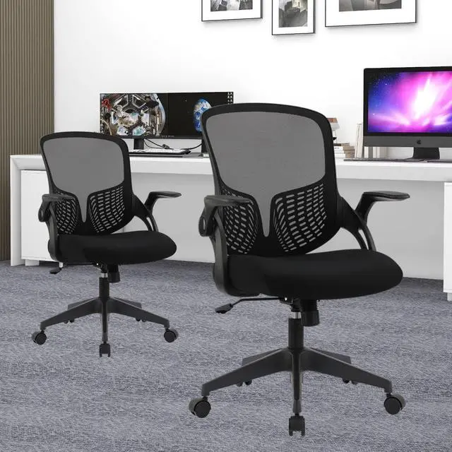 Alt view image 7 of 7 - Ergonomic Desk Chair Mesh Home Office Chair with Flip Up Armrests Mid Back Computer Chair Lumbar Support Adjustable Swivel Task Chair, Black