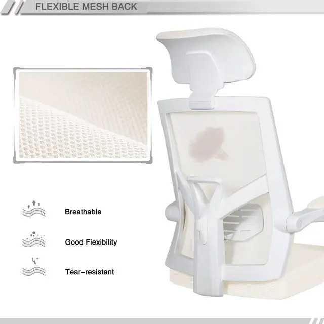 Alt view image 6 of 7 - Qulomvs Mesh Ergonomic Office Chair with Footrest Home Office Desk Chair with Headrest and Backrest 90-135 Adjustable Computer Executive Desk Chair with Wheels 360 Swivel Task Chair