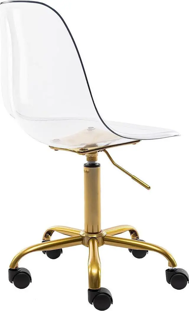 Alt view image 5 of 7 - HOMEFUN Clear Desk Chair, Acrylic Rolling Armless Vanity Swivel Height Adjustable Ghost Molded Plastic Home Office Chairs with Golden Feet