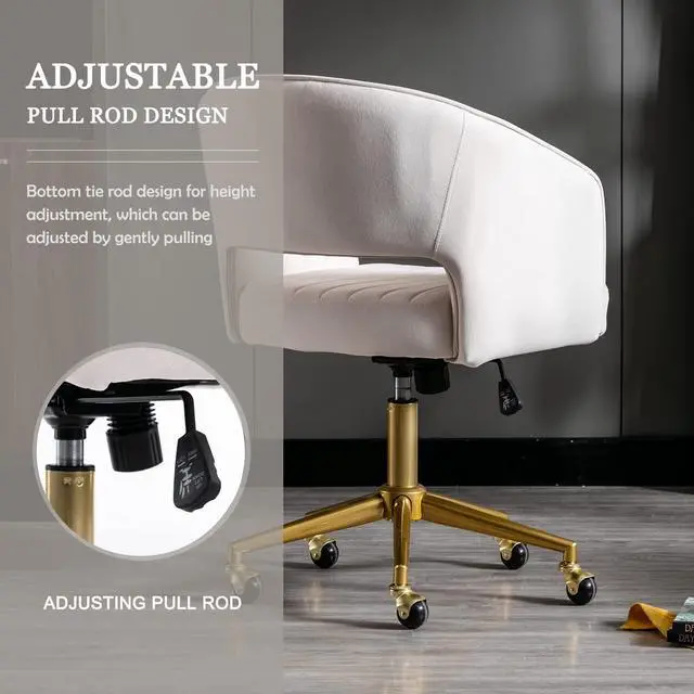 Alt view image 4 of 7 - Qtivii Velvet Home Office Chair, Modern Office Chair with Gold Base, Home Office Desk Chair for Living Room, Bedroom, Vanity, Study (Beige)