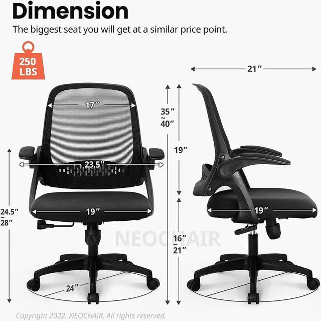 Alt view image 5 of 6 - NEO CHAIR Office Desk Computer Gaming Chair with Executive Ergonomic Lumbar Back Support Flip-up Padded Armrest Adjustable Height and Wheels for Home or Office (Black)