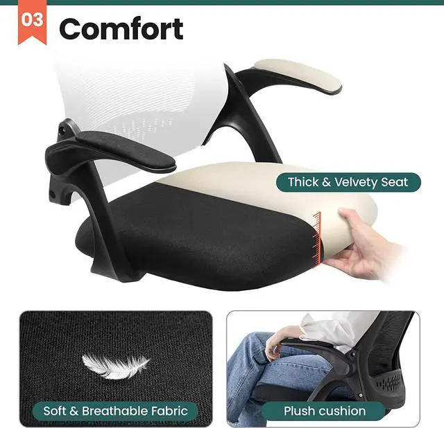 Alt view image 4 of 6 - NEO CHAIR Office Desk Computer Gaming Chair with Executive Ergonomic Lumbar Back Support Flip-up Padded Armrest Adjustable Height and Wheels for Home or Office (Black)