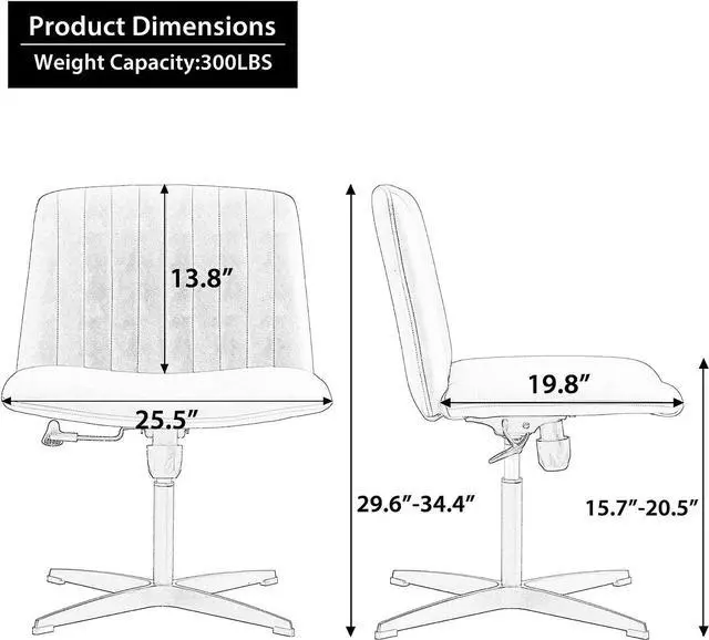 Alt view image 2 of 7 - Upholster Armless Home Office Desk Chair, Ergonomic Vanity Chair No Wheels, Ergonomic Computer Modern Swivel Computer Chair with Wide Seat for Office, Home (Black+PU Leather)