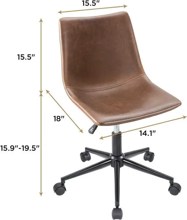 Alt view image 6 of 7 - Furmax Mid Back Task Chair PU Leather Adjustable Swivel Office Chair Bucket Seat Armless Computer Chair Modern Low Back Desk Conference Chair (Brown)