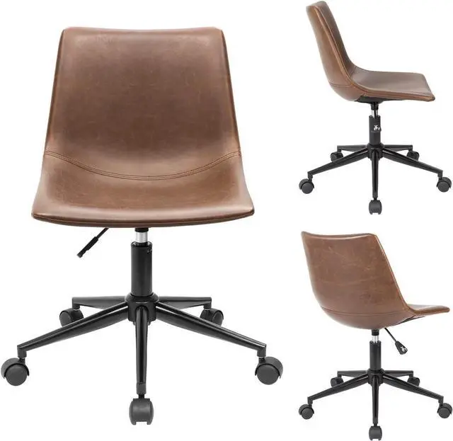 Alt view image 5 of 7 - Furmax Mid Back Task Chair PU Leather Adjustable Swivel Office Chair Bucket Seat Armless Computer Chair Modern Low Back Desk Conference Chair (Brown)