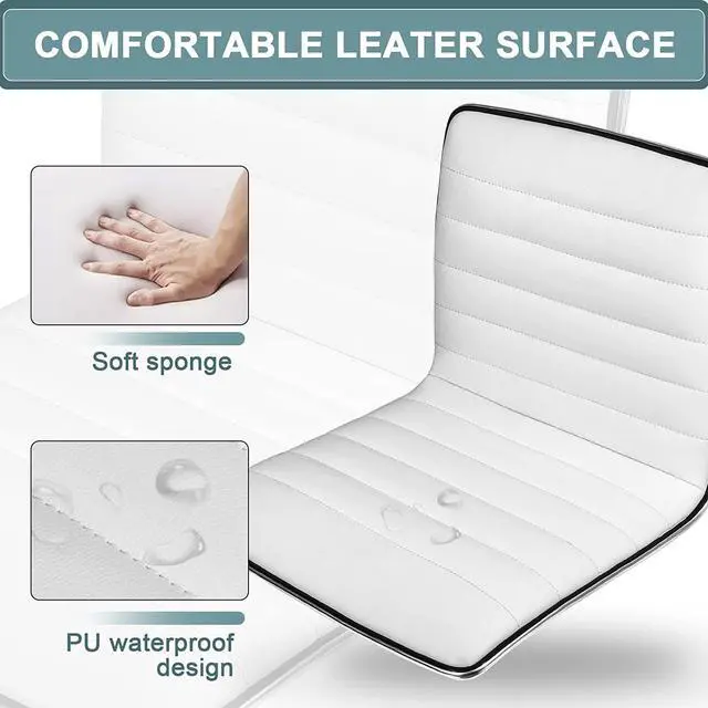 Alt view image 4 of 7 - OFIKA Office Desk Chair, Adjustable Task Chair, Low Back Faux Leather Ribbed Swivel Chair, Armless Home Rolling Chair Retro with Wheels