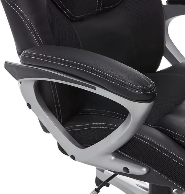 Alt view image 6 of 7 - Serta Executive Office Padded Arms, Adjustable Ergonomic Gaming Desk Chair with Lumbar Support, Faux Leather and Mesh, Black