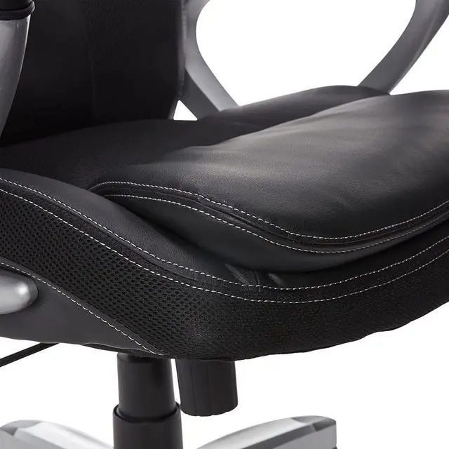 Alt view image 7 of 7 - Serta Executive Office Padded Arms, Adjustable Ergonomic Gaming Desk Chair with Lumbar Support, Faux Leather and Mesh, Black
